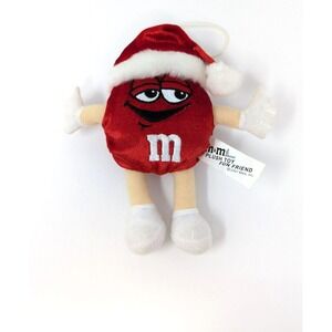 M&M's Plush Toy Fun Friend 2001 Mars Christmas Tree Ornament ‎ Red M&M Santa Hat